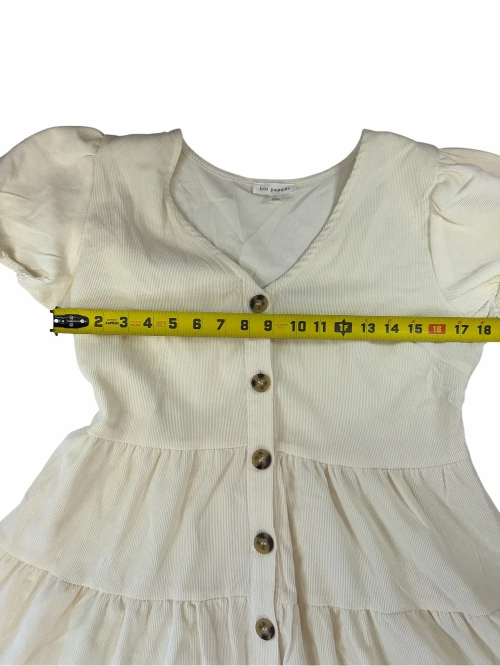 Blu Pepper Cream Button-Front Tiered Puff Sleeve Dress